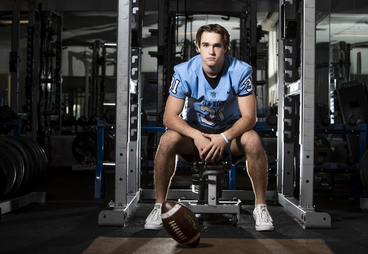 Riley Binnquist ran 14 times for a career-high 146 yards and a touchdown in Corona del Mar's 56-28 win over Grace Brethren for the CIF Southern Section Division 3 title on Nov. 29.
