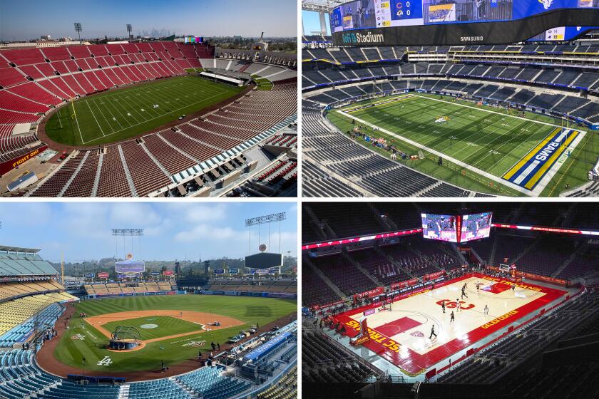 The Coliseum, SoFi Stadium, Dodger Stadium and the Galen Center.