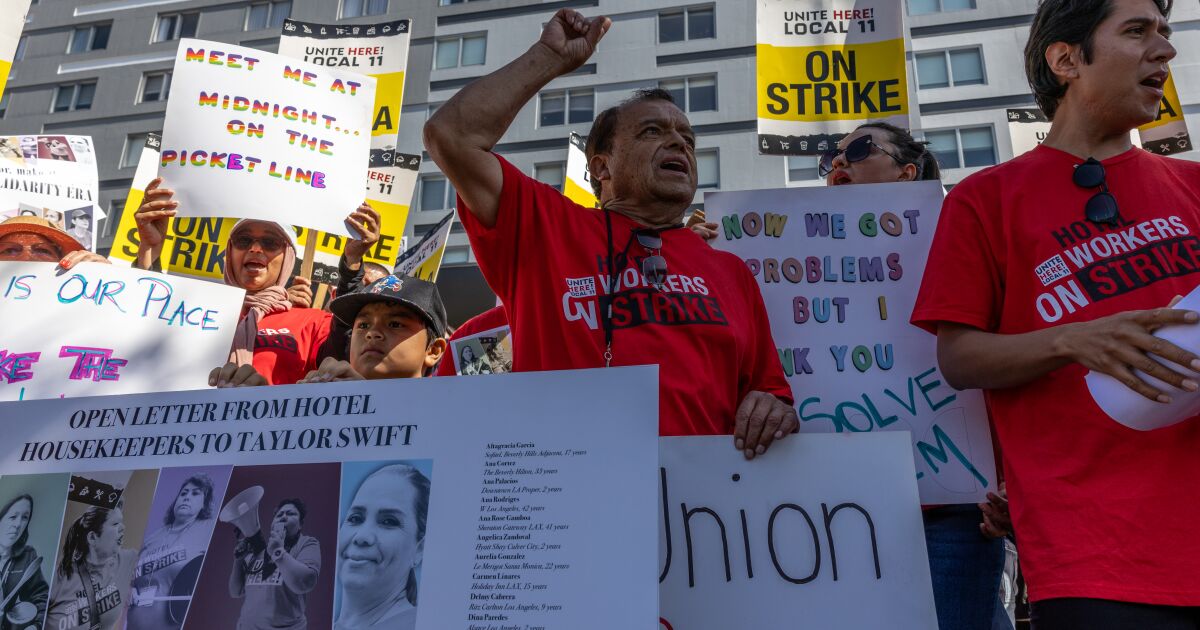 Taylor Swift is about to boost L.A.’s economy. Striking hotel workers want her to stay away