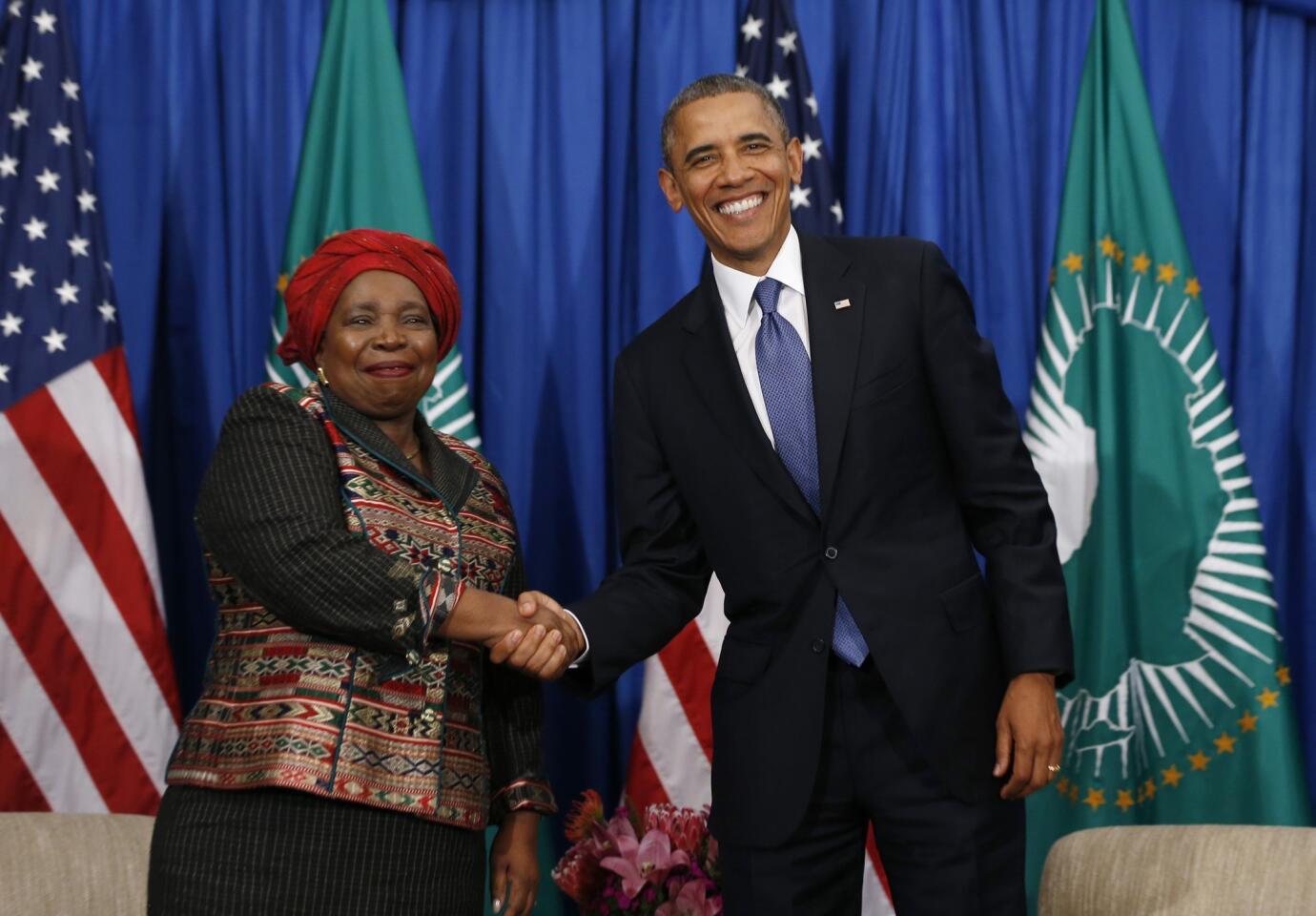 U.S. President Barack Obama meets with African Union Commission Chairwoman Nkosazana Dlamini Zuma in Johannesburg