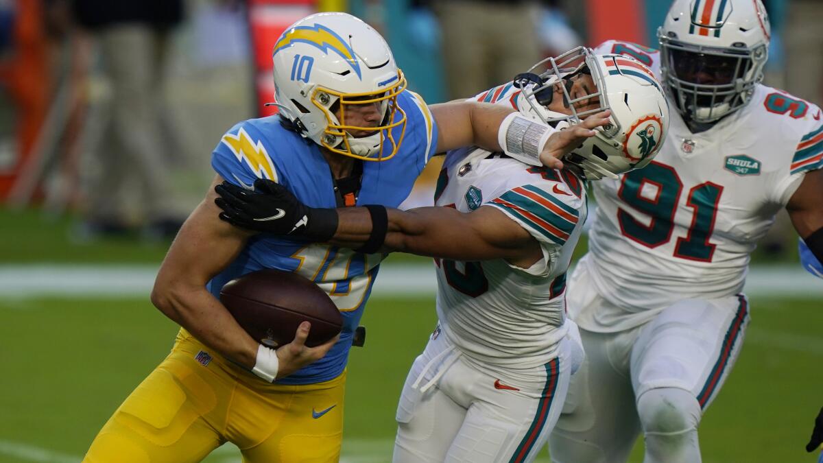 Justin Herbert and Chargers fall flat late in loss to Dolphins