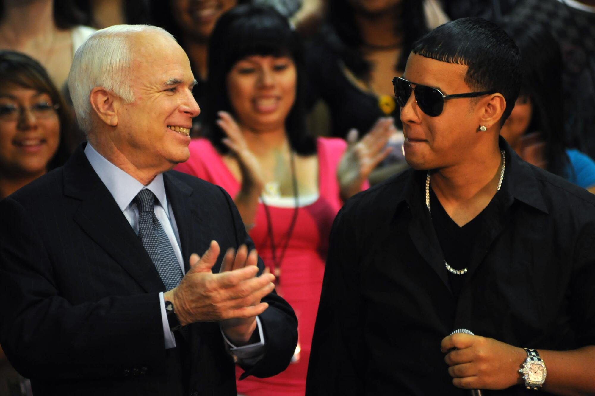 Reggaeton star Daddy Yankee with Republican presidential candidate John McCain, Aug 24, 2008 at a Phoenix high school