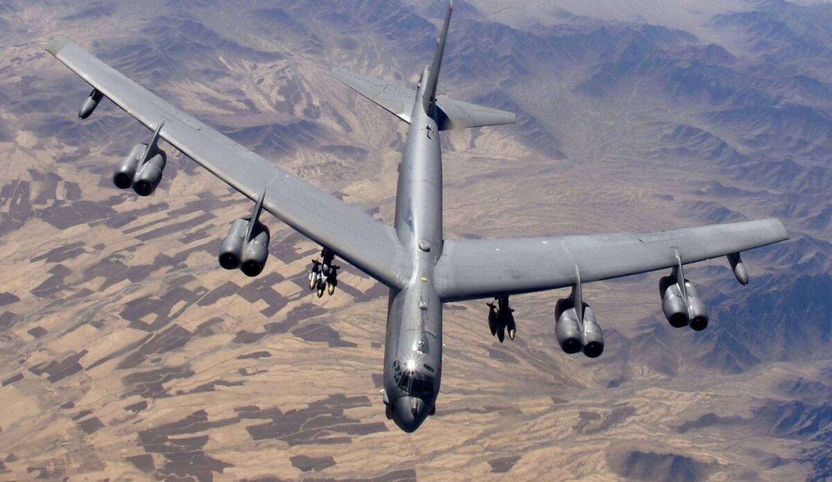A B-52 flies over Afghanistan during a close-air-support mission.