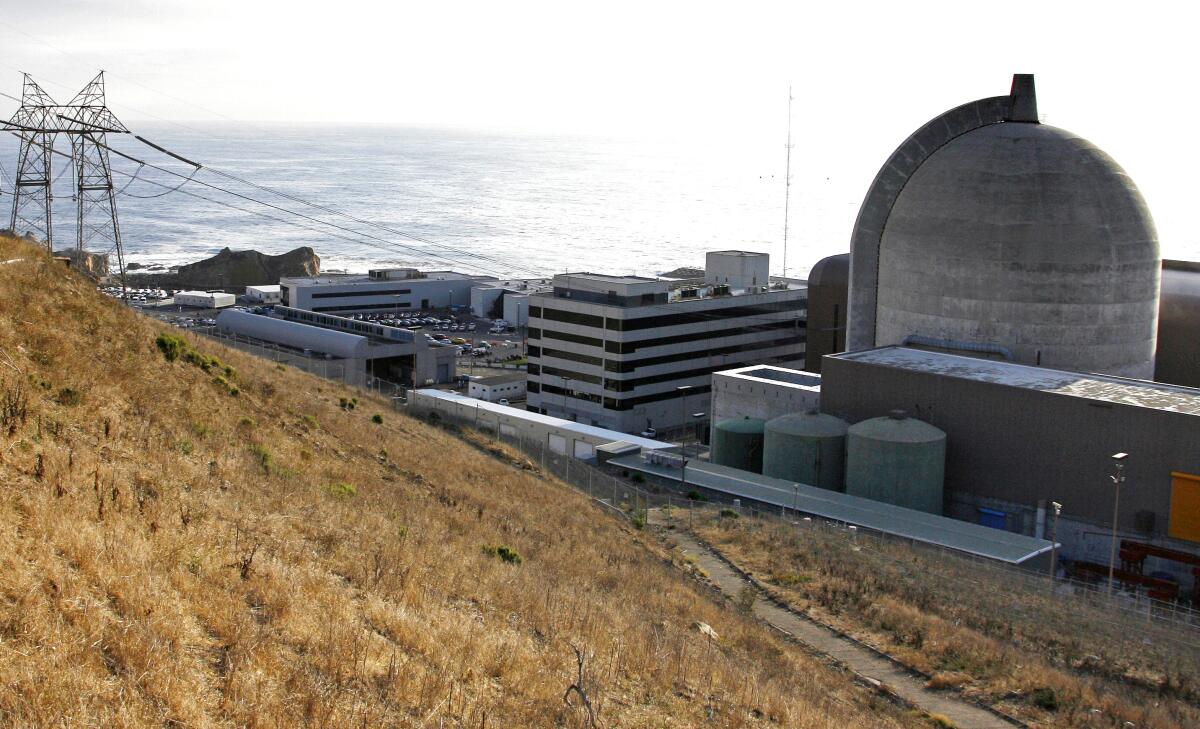 One of the Diablo Canyon Power Plant's nuclear reactors, with the ocean in the background