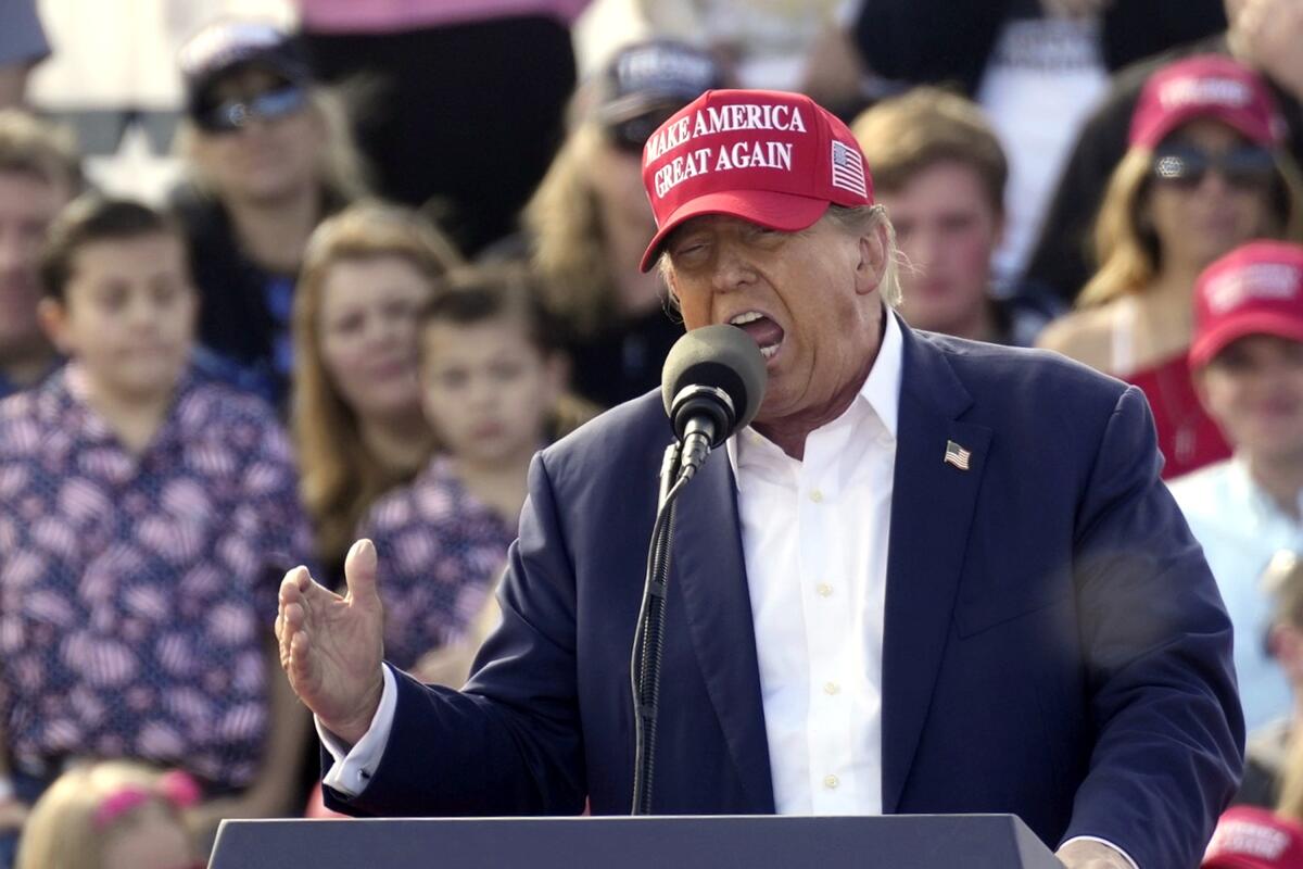 Trump speaks at a Buckeye Values PAC rally in Vandalia, Ohio.