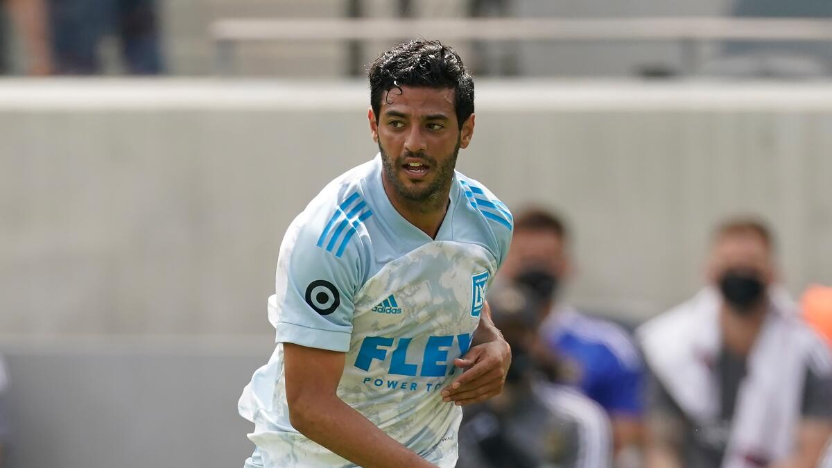 LAFC forward Carlos Vela controls the ball against the New York City FC on May 29