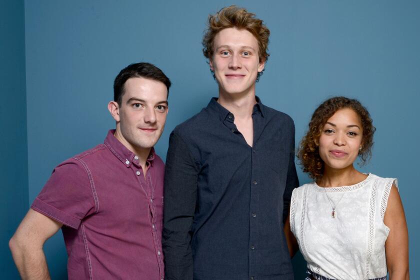 (L-R) Actors Kevin Guthrie, George MacKay and Antonia Thomas of 'Sunshine On Leith' pose at the Guess Portrait Studio during 2013 Toronto International Film Festival on September 9, 2013 in Toronto, Canada.