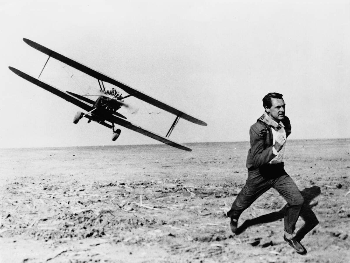 A scene from the 1959 Alfred Hitchcock thriller "North by Northwest."