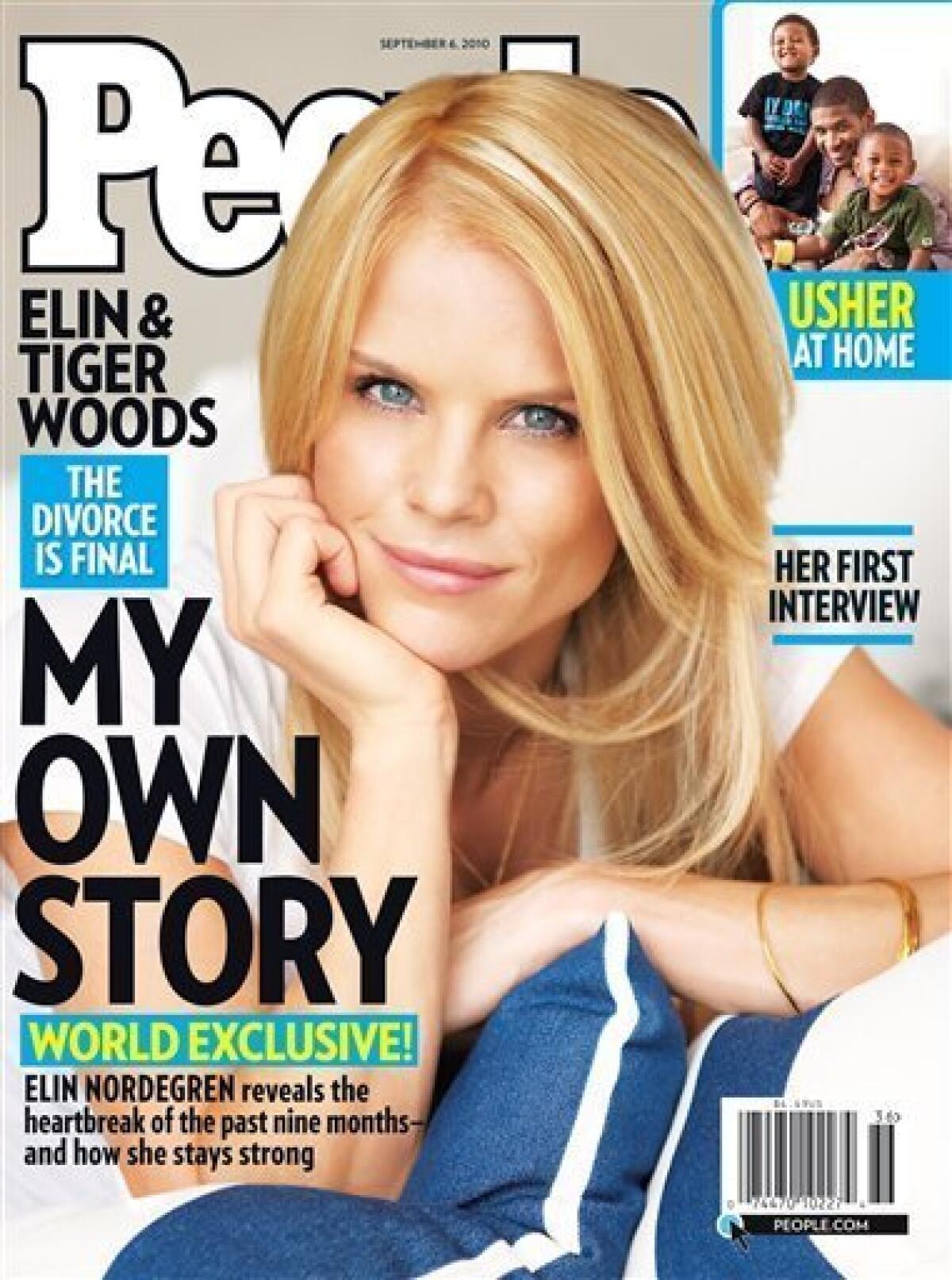 In this undated photo provided by People Magazine, Elin Nordegren is shown on the cover of People magazine's Sept. 6, 2010 issue. Tiger Woods' ex-wife said she has "been through hell" since her husband's infidelity surfaced but she never hit him, according to an interview released Wednesday. Nordegren told People magazine she and Woods tried for months to reconcile the relationship. In the end, a marriage "without trust and love" wasn't good for anyone, she said. (AP Photo/People Magazine) MANDATORY CREDIT, NO SALES