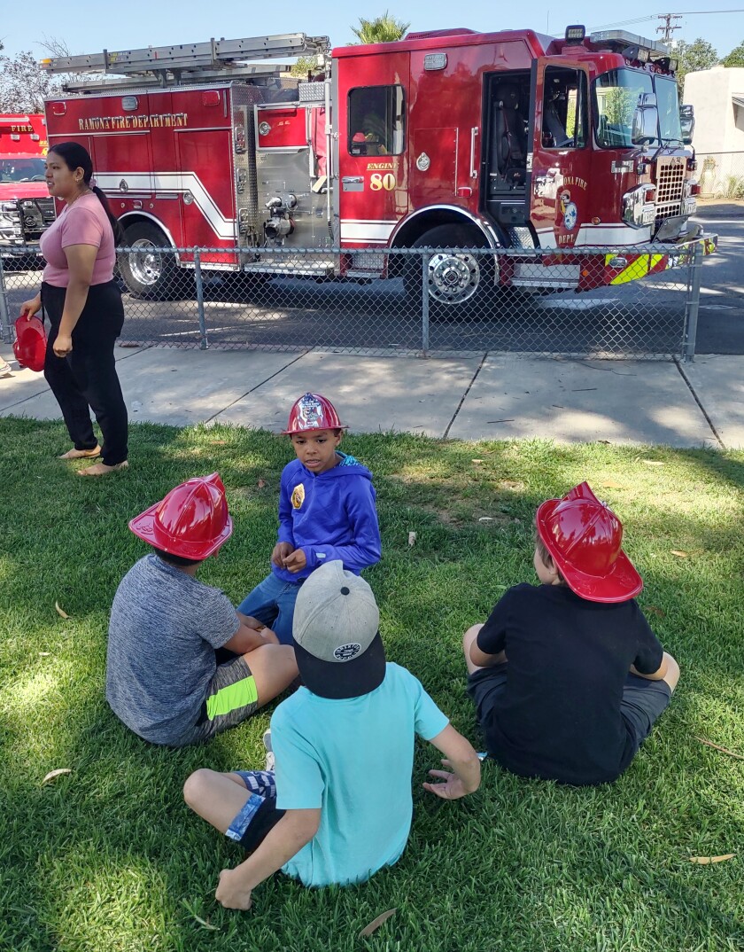 Ramona Elementary students take a break after learning about the importance of fire preparedness and fire prevention.