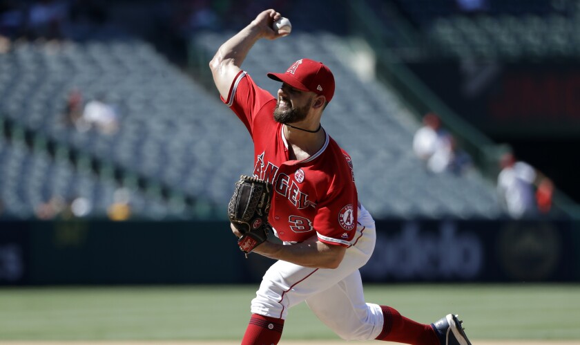 Angels reliever Cam Bedrosian delivers during a game against the Seattle Mariners on July 14.