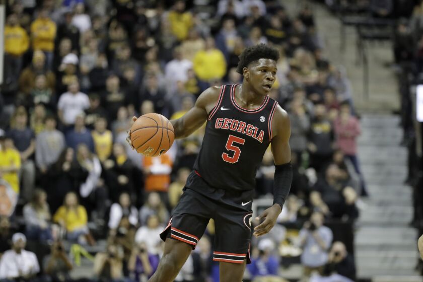 Georgia's Anthony Edwards brings the ball down the court during the first half of an NCAA college basketball game against Missouri Tuesday, Jan. 28, 2020, in Columbia, Mo. (AP Photo/Jeff Roberson)