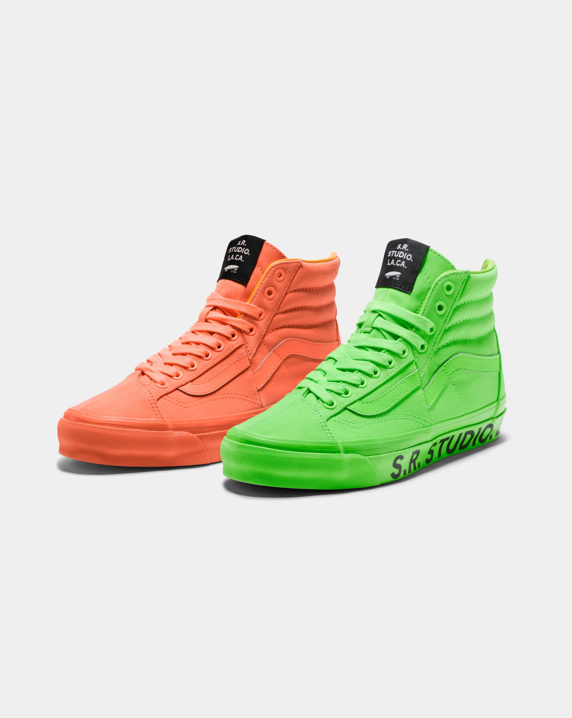 S.R. Studio LA. CA. for OTW by Vans collaborate on new sneakers in orange and lime green.