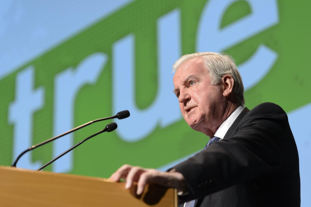 Craig Reedie, president of the World Anti-Doping Agency, speaks during a symposium in Lausanne, Switzerland, on Monday.