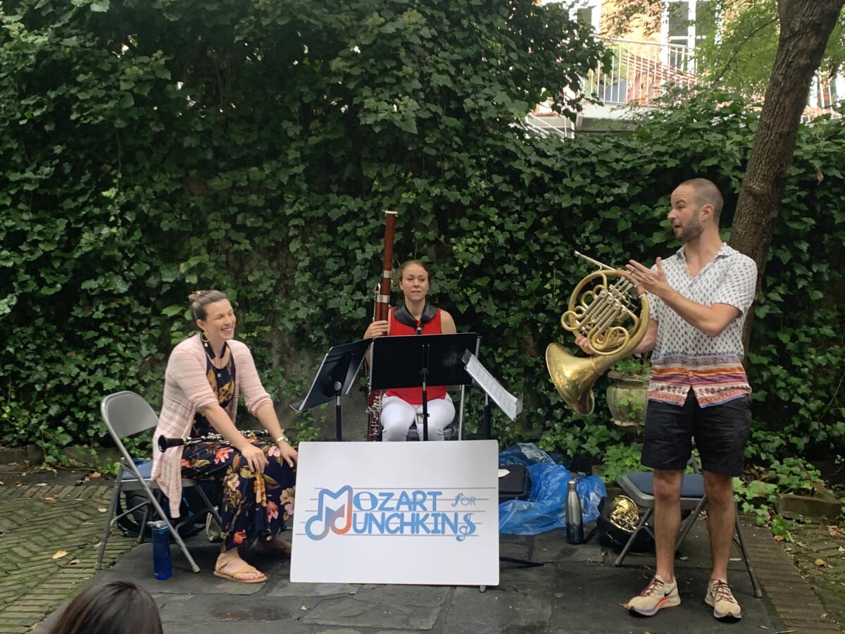 French horn player Peter DelGrosso performs with his Mozart for Munchkins crew in New York.