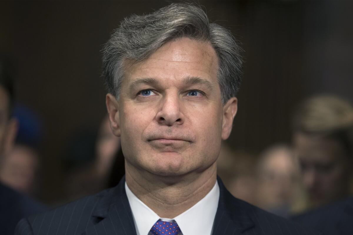 FBI Director Christopher A. Wray on Capitol Hill in 2017.