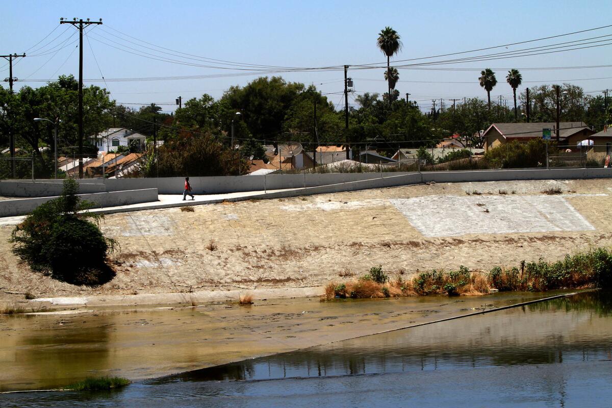 A neighborhood in Bell is seen from Gage Ave. near the 710 Freeway.