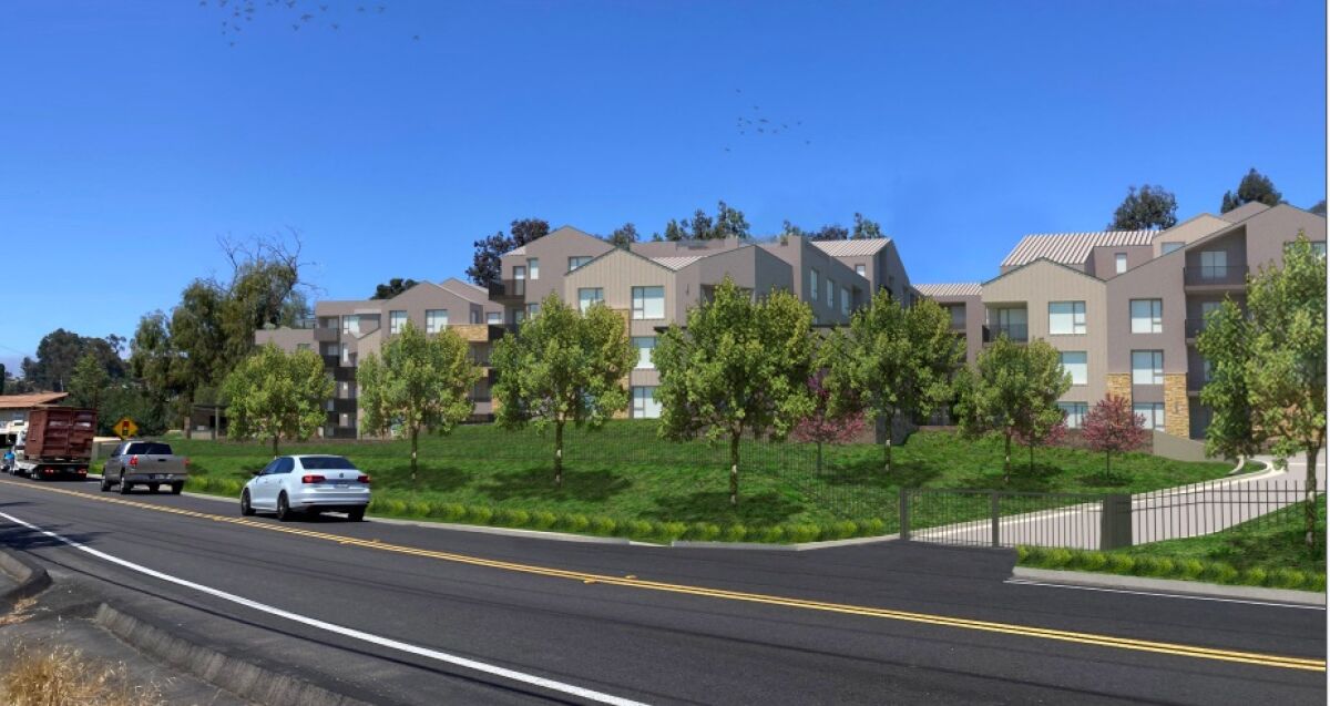 The revised Encinitas Apartments as seen from Rancho Santa Fe Road.