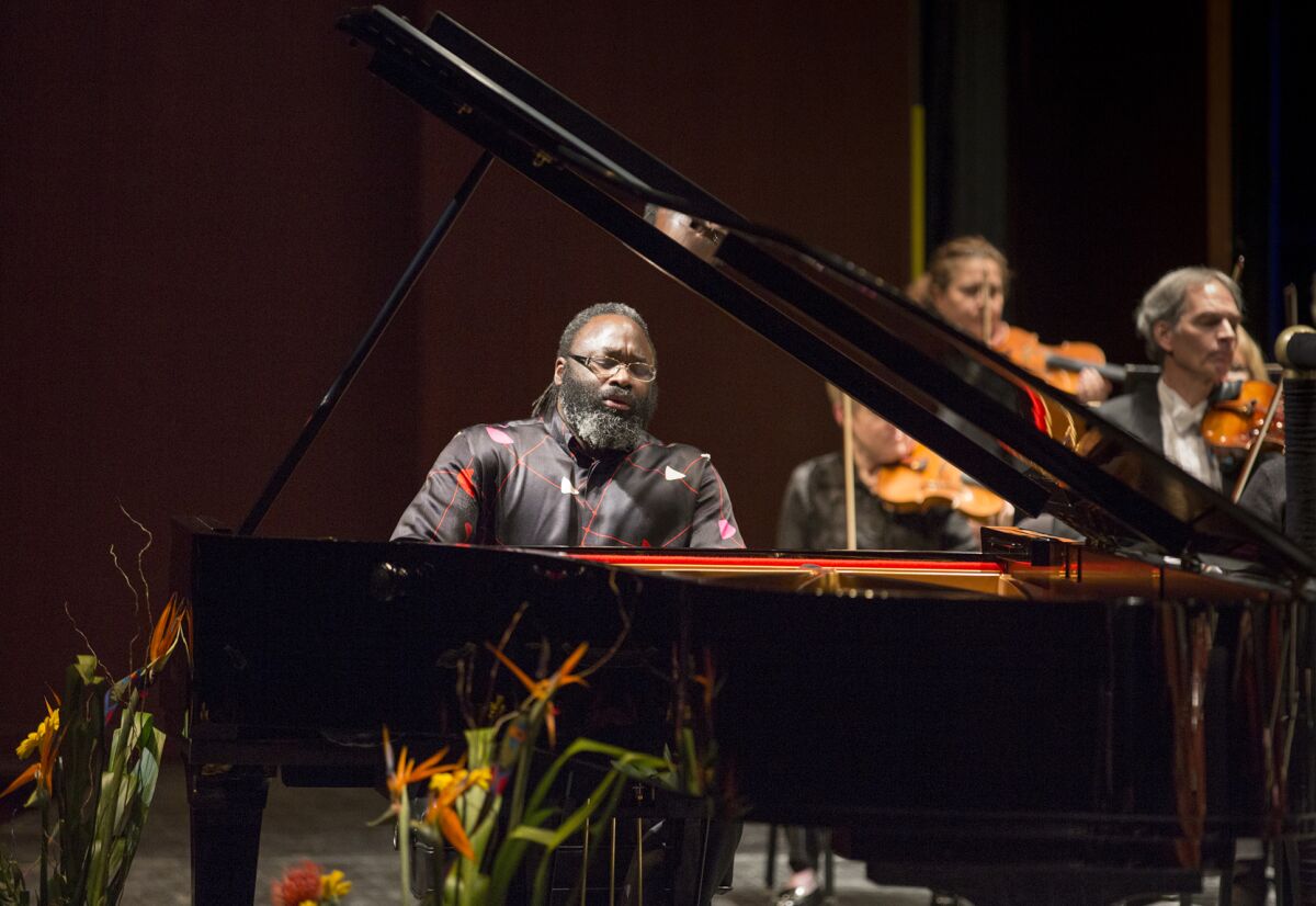 Pianist Awadagin Pratt at the keyboard.