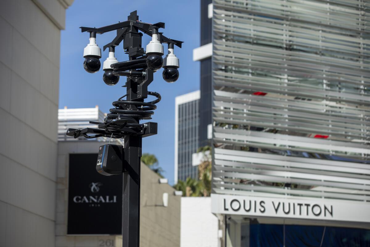 Security cameras are placed along Rodeo Drive in Beverly Hills. 