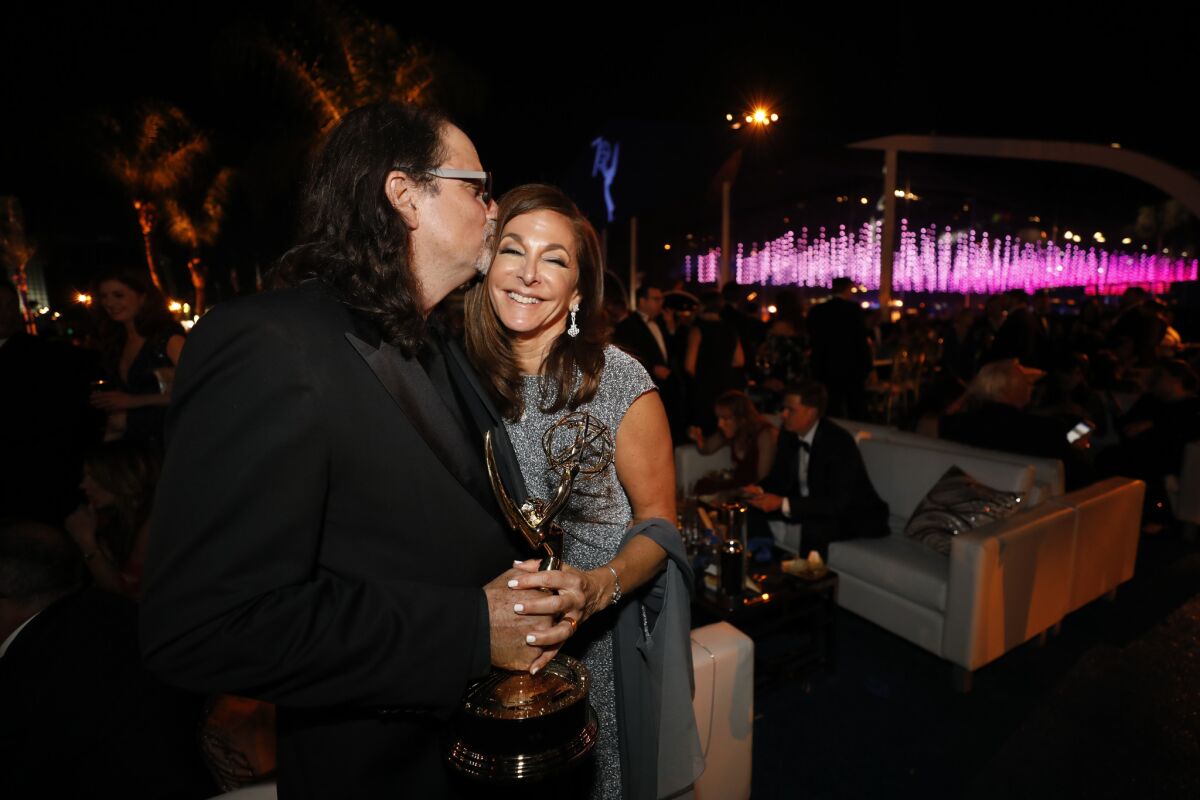 Hollywood's new favorite power couple, Glenn Weiss and Jan Svendsen, stick close together at the Governors Ball.