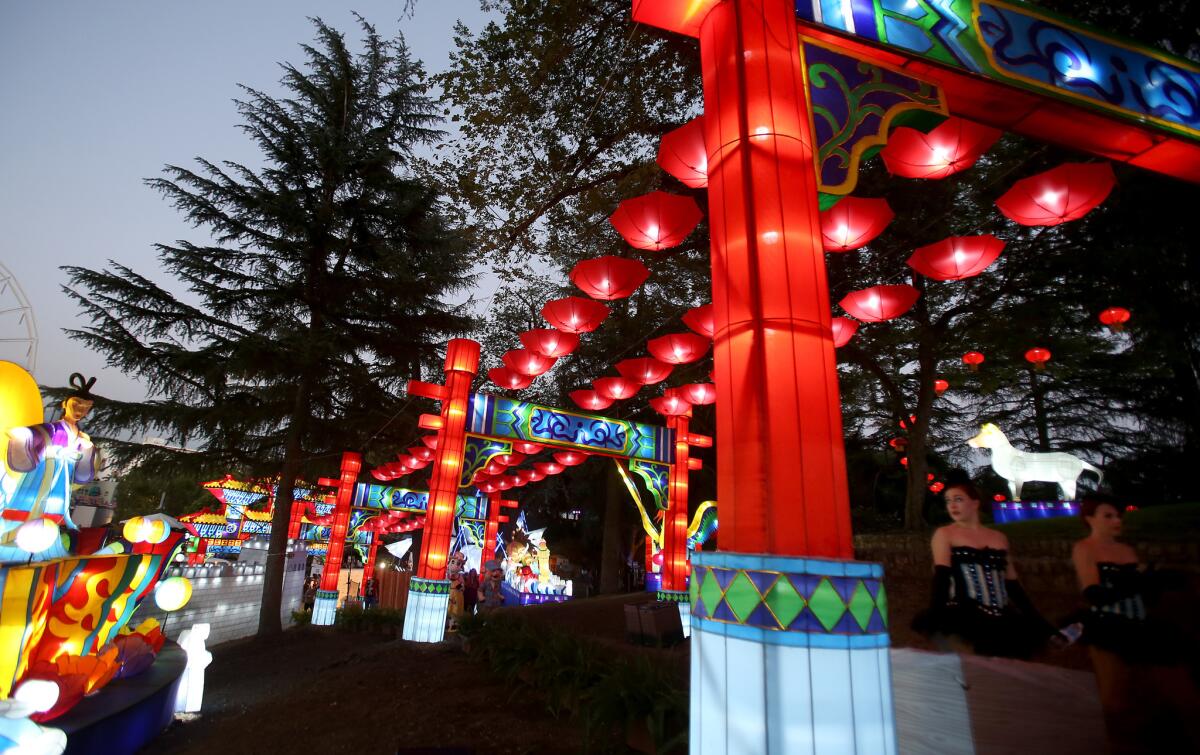 The Luminasia at the Los Angeles County Fair in Pomona features 50 oversized lanterns and a replica of China's Great Wall.