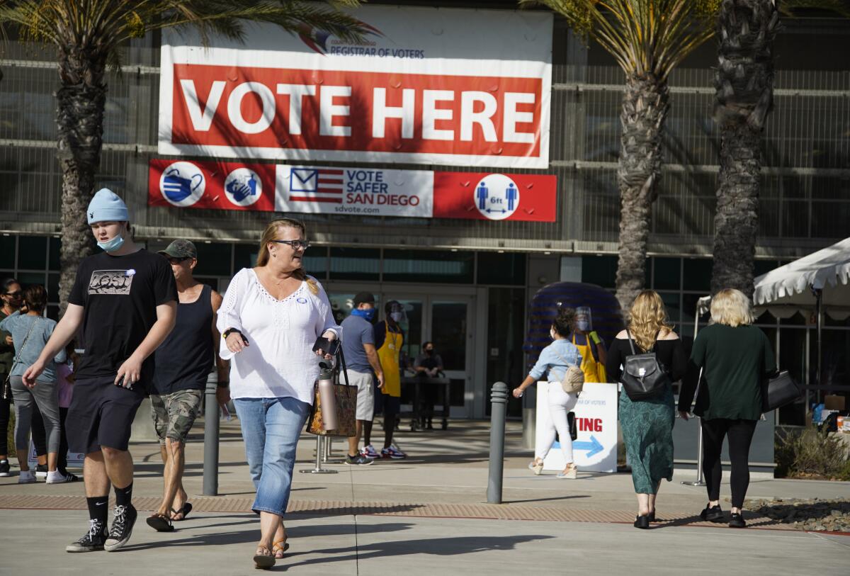 Election Day voting taking place at the San Diego Registrar of Voters on Nov. 3, 2020.