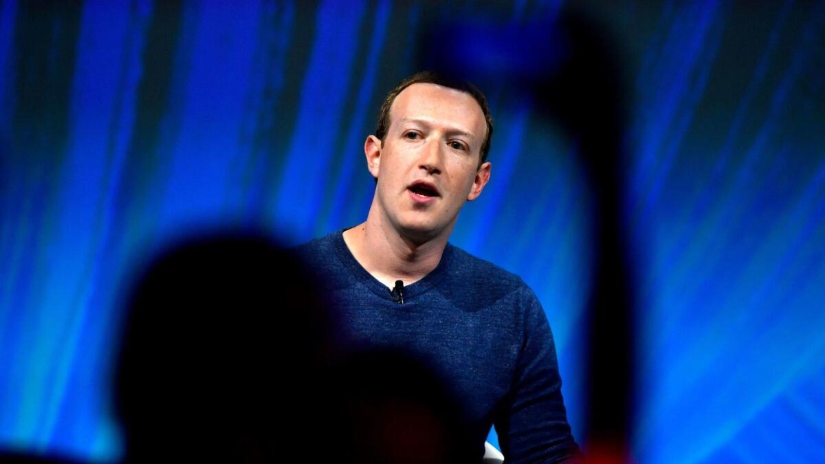 Facebook CEO Mark Zuckerberg delivers a speech in Paris in May 2018.