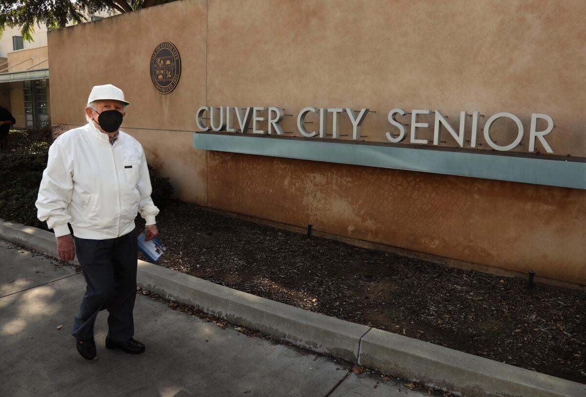 Joe Goldfarb walks past the Culver City Senior Center during his daily walk.