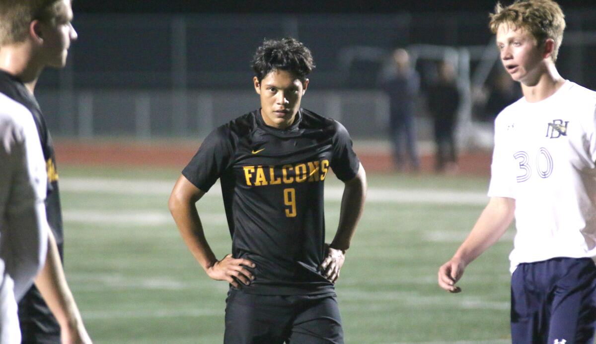 Senior Jose Salgado, who scored the Falcons' third goal, had his eyes on the prize.
