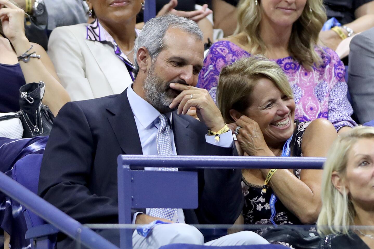 Katie Couric and her husband John Molner attend the Women's Singles first-round match between Maria Sharapova of Russia and Serena Williams of the United States during day one of the 2019 U.S. Open at the USTA Billie Jean King National Tennis Center on Aug. 26, 2019, in Flushing, Queens.