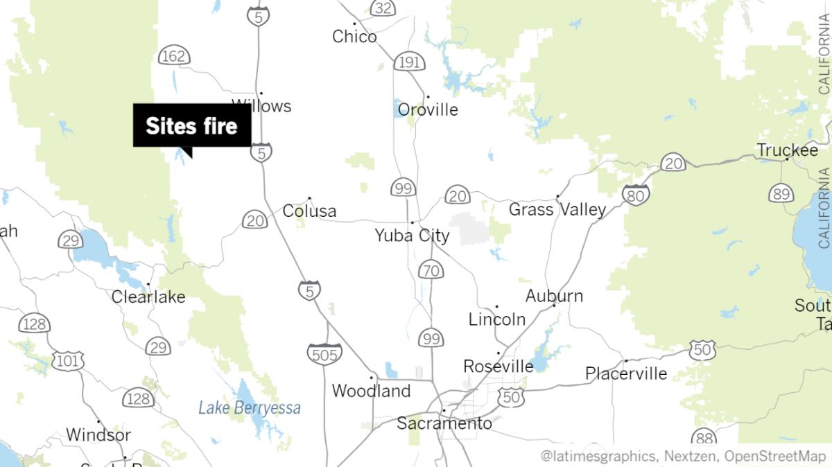 The Sites fire has burned more than 500 acres in Colusa County, northwest of Sacramento.