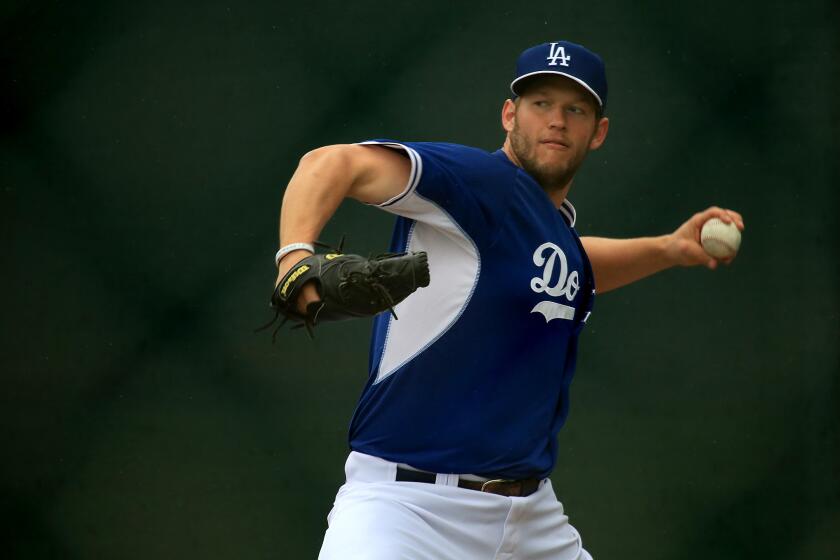 Dodgers ace Clayton Kershaw is set to make his spring debut Thursday against the Chicago White Sox. Above, Kershaw pitching during spring training Monday in Glendale, Ariz.