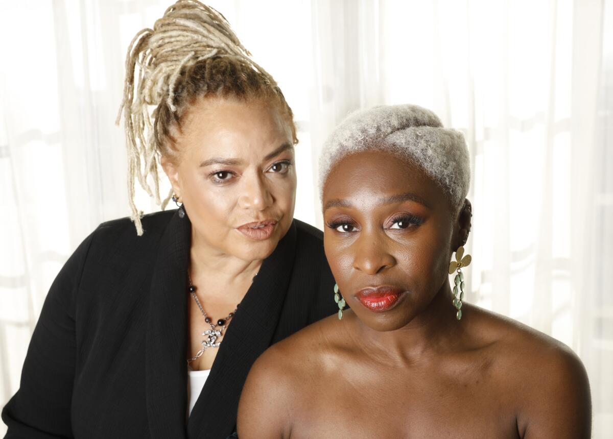 "Harriet" director Kasi Lemmons, left, and star Cynthia Erivo, right, photographed in Los Angeles on Sept. 12.
