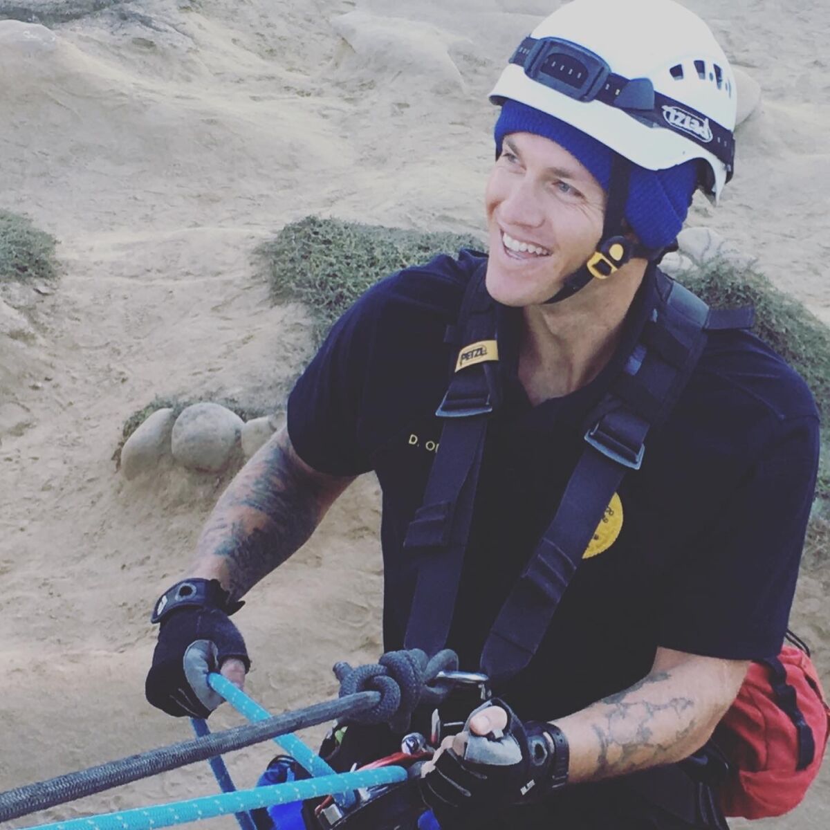 Daniel Orloff participates in a practice cliff rescue.