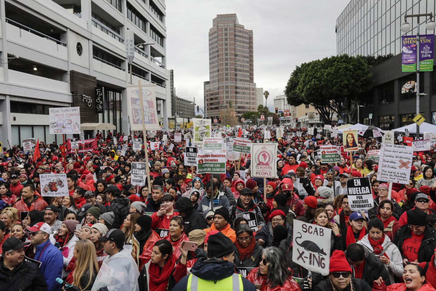 First Los Angeles teachers' strike in 30 years starts soggy, in the