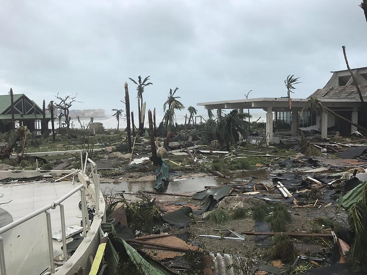 Storm damage in the aftermath of Hurricane Irma in St. Martin. Irma cut a path of devastation across the northern Caribbean, leaving thousands homeless after destroying buildings and uprooting trees.