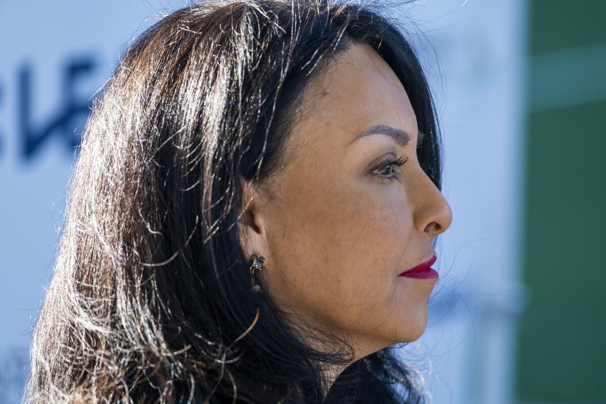 Nury Martinez, shown in 2021, resigned as L.A. City Council president amid calls that she leave the council altogether.