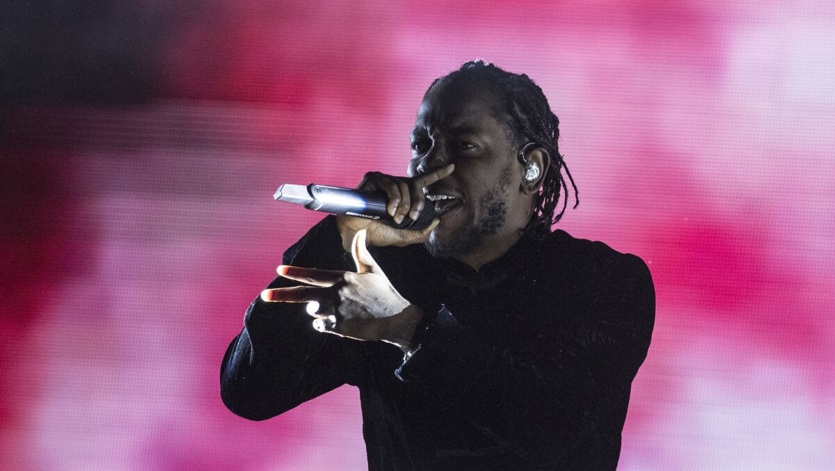Kendrick Lamar, seen performing at April's Coachella festival, played Staples Center on Sunday night.