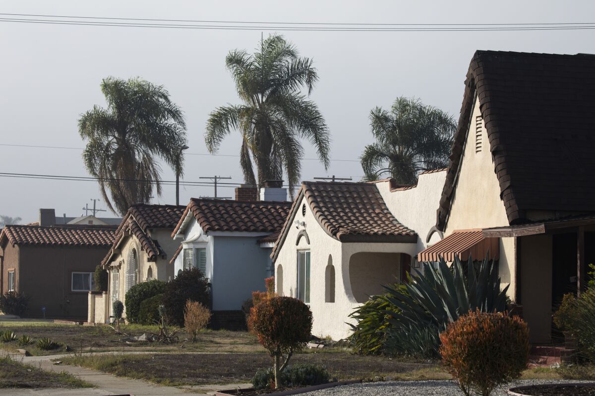 A row of houses in a South Los Angeles neighborhood.