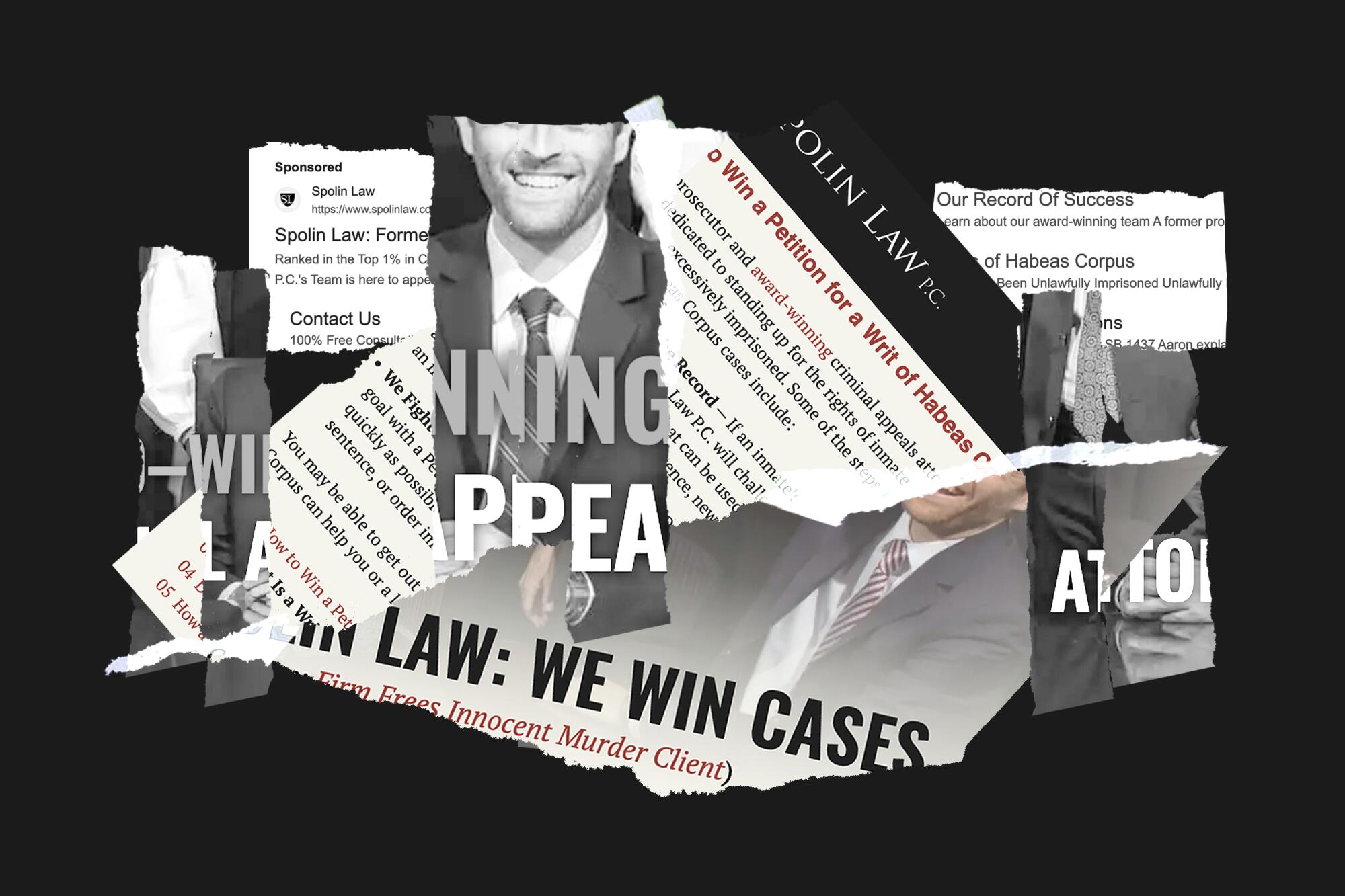 Collage of screenshot snippets of a legal group's web site.