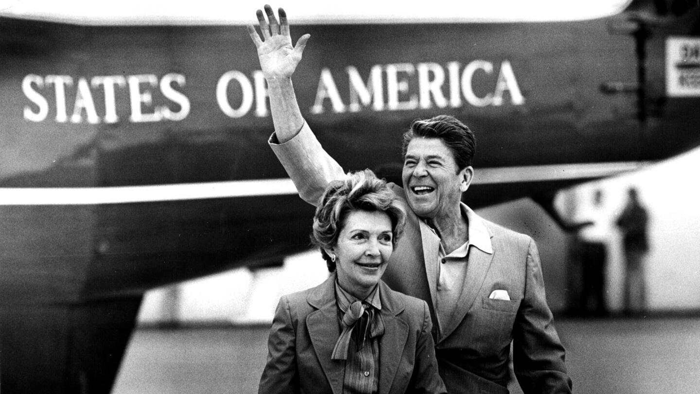 The Reagans prepare to return to Washington from Point Mugu Naval Air Station after a Memorial Day vacation in California in 1981.