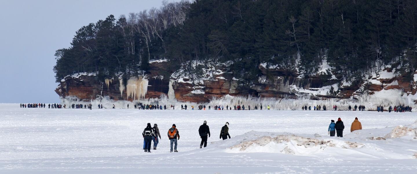 Hikers trek to ice caves