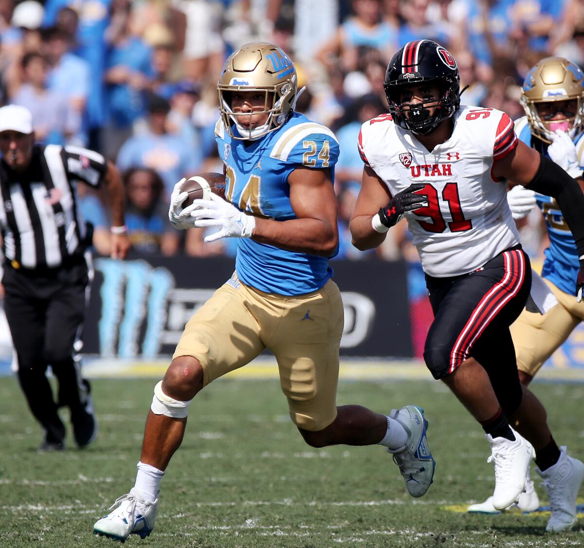 UCLA running back Zach Charbonnet carries the ball during a win over Utah.
