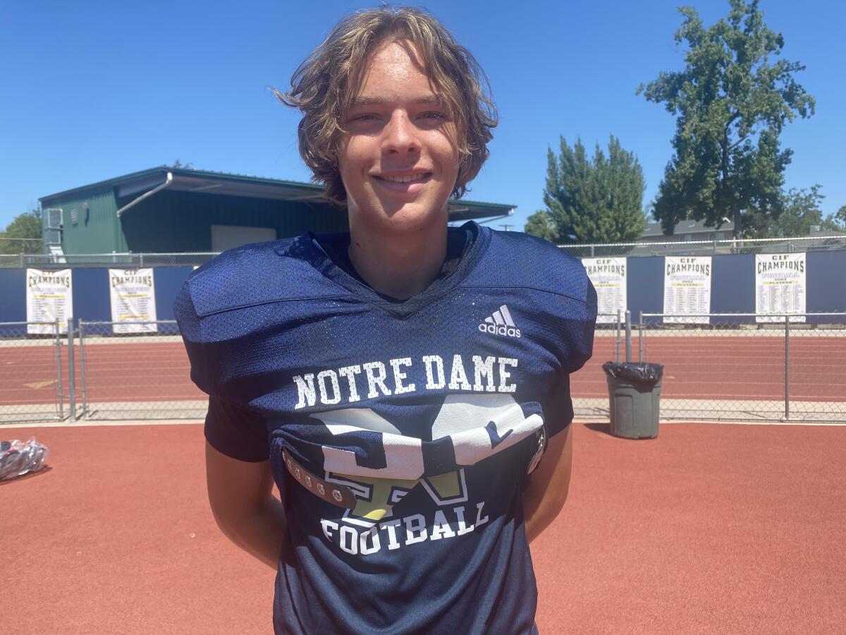Kicker Zachary May of Sherman Oaks Notre Dame has plans to be a journalist.