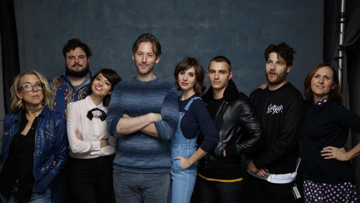 From left, Lauren Weedman, Jon Gabrus, Kate Micucci, director Jeff Baena, Alison Brie, Dave Franco, Adam Pally and Molly Shannon of "The Little Hours."