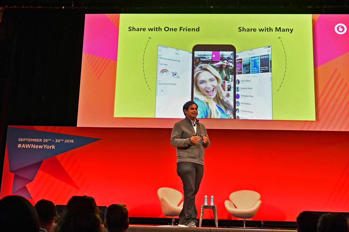 Snapchat's Imran Khan speaks during Advertising Week in New York City in 2016.