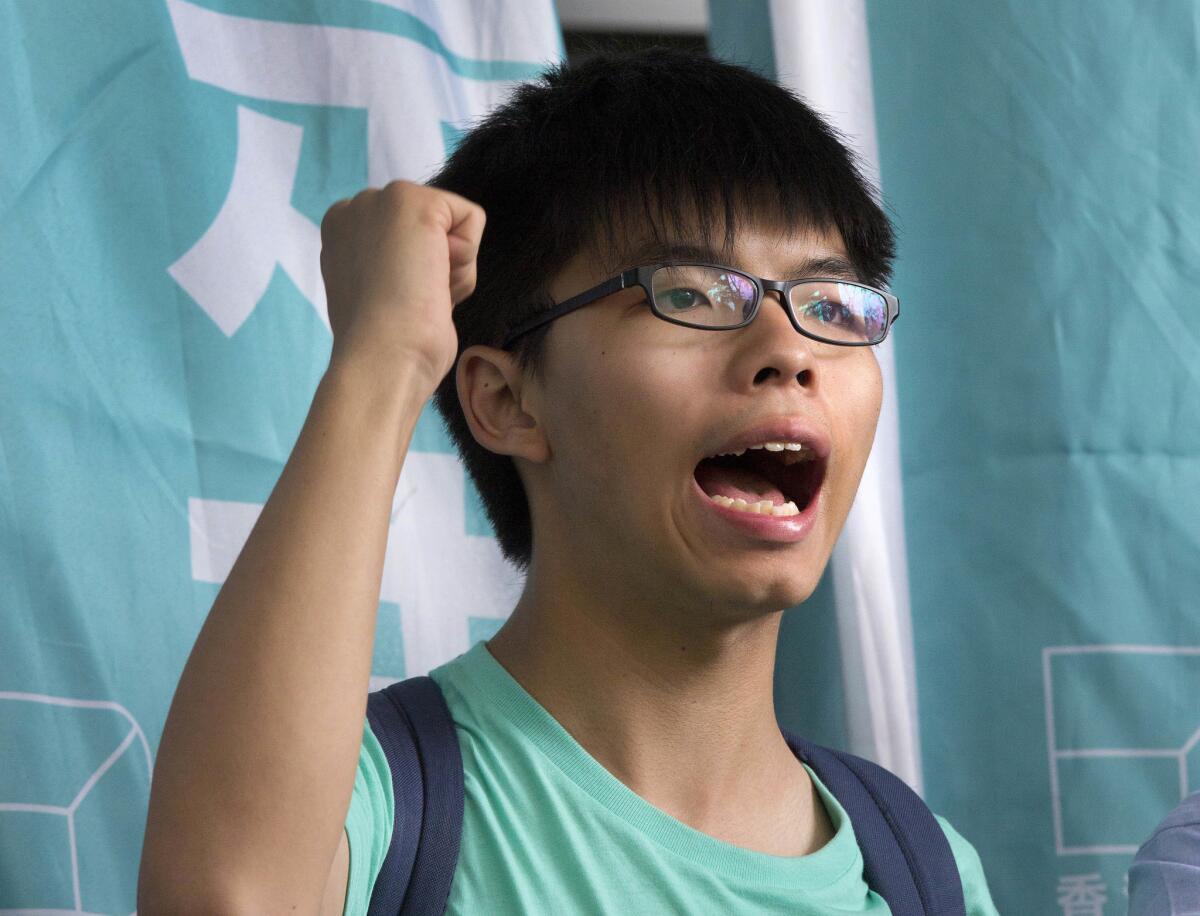 Joshua Wong, Hong Kong student pro-democracy activist, outside a magistrate's court in Hong Kong in August 2016.