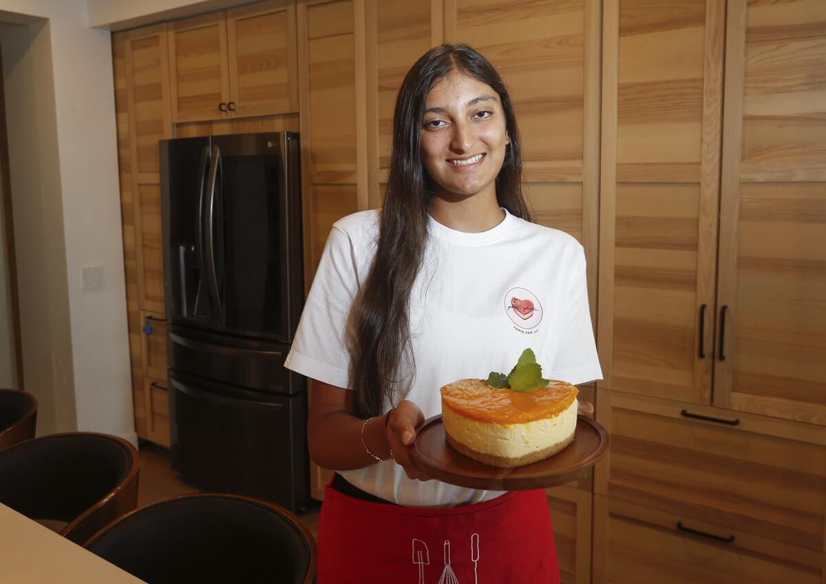 Sage Hill senior Shiksha Anand in her home kitchen in Newport Beach.