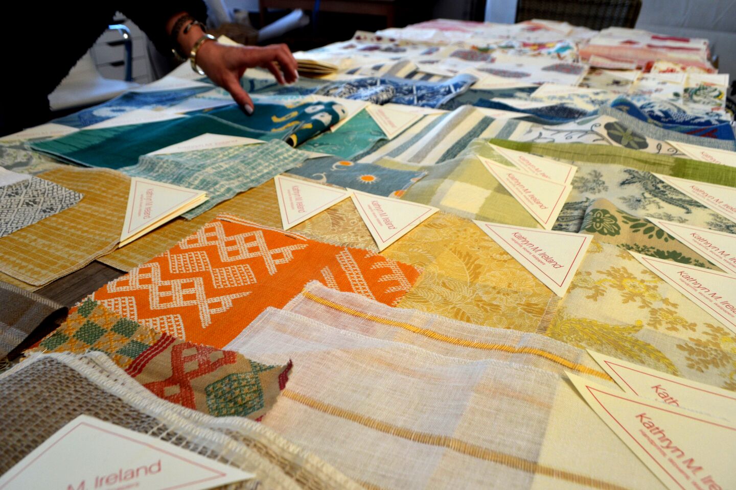 Kathryn Ireland textile samples at her Santa Monica studio.